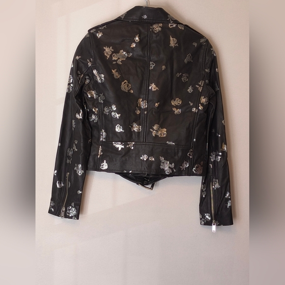 Michael Kors Leather Jacket Women's Medium Floral Biker Motorcycle Size Small - Picture 7 of 8